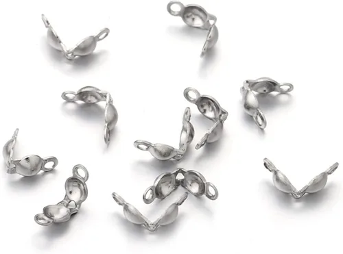 Vista 5 de 1000 piezas de puntas de cuentas abiertas de metal de 2 colores, cubiertas de nudos, puntas de cuentas para hacer joyas