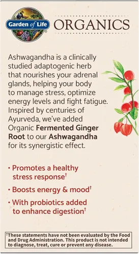 Vista 10 de Garden of Life Suplemento orgánico de Ashwagandha con probióticos y jengibre, apoyo para el estrés, el estado de ánimo y la energía, vegano, sin