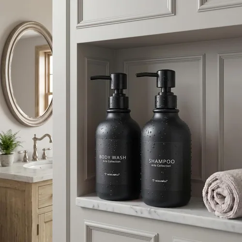 Vista 3 de Refillable Shampoo and Conditioner Bottles Set of 3, Matte Black modunful