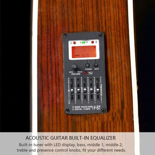Vista 3 de Ecualizador de guitarra de 5 bandas, F-5T EQ ecualizador Pickup Tuner para guitarra acústica instrumento musical