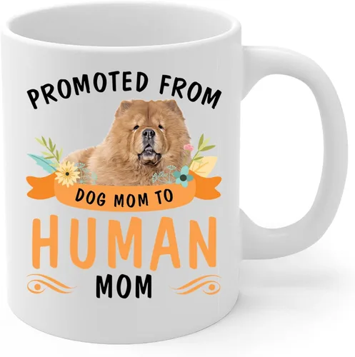 Vista 2 de Promoted from Fawn Chow Chow Dog Mom to Human Mom Coffee Mug White Ceramic Cup 11oz
