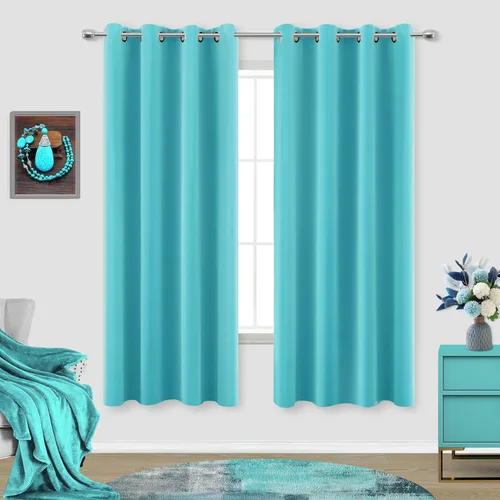 Vista 118 de KOUFALL Cortinas de Baño Aqua para Ventana, Juego de 2 Paneles Decoración Costera Cortinas Cortas Opacas para Ventana Pequeña de Cocina Puerta