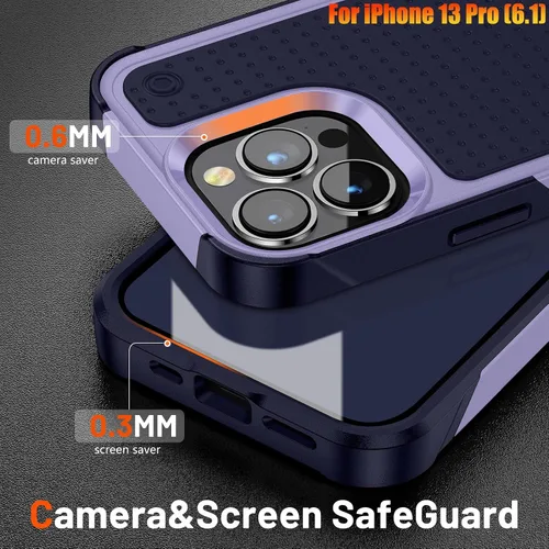 Vista 4 de Funda resistente para Apple iPhone 13 Pro de 6.1 pulgadas, 4 esquinas con bolsas de aire [protección contra caídas de 12 pies], agarre texturizado
