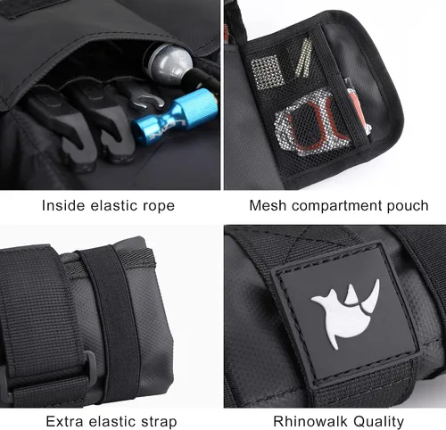 Vista 4 de Rhinowalk Bolsa de almacenamiento de herramientas de bicicleta con correas elásticas, bolsa plegable para herramientas de reparación de bicicletas