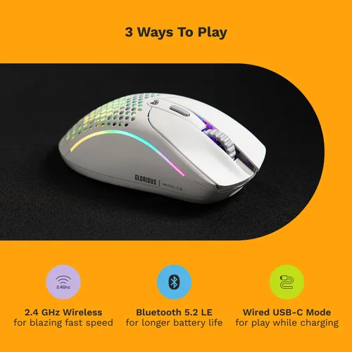 Vista 7 de Glorious Gaming - Mouse ergonómico inalámbrico modelo D 2, superligero 2.33 oz, hasta 210 horas de duración de la batería, sensor óptico de 26 K, 6