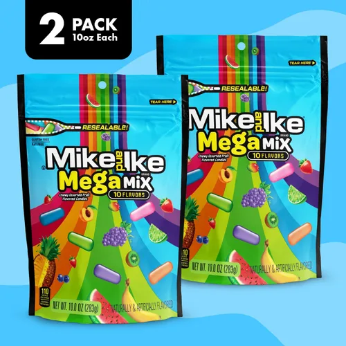 Vista 3 de Mike and Ike Mega Mix Candy, paquete de 2 cajas de dulces de cine de 10 onzas cada una, dulces ideales para Mike e Ike para tus películas favoritas
