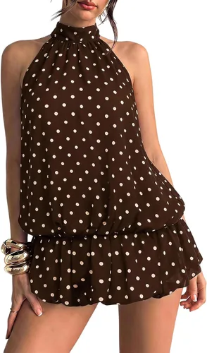 Vista 11 de Floerns Mini vestido sin mangas con volantes y dobladillo de burbujas para Café
