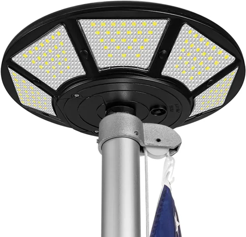 Vista 10 de Luz solar para mástil de bandera, 440 LED de 1800 lúmenes, funciona con energía solar con puerto de carga de CC para postes de bandera de 15 a 30