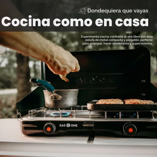 Vista 5 de GasOne - Estufa portátil de campamento – Estufa de propano doble con encendido automático de giro – 22,000 BTU con 2 quemadores y protector contra
