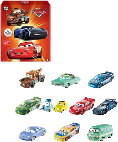Vista 10 de Mattel Disney y Pixar Cars Toys, Radiator Springs, paquete de 3 autos y camiones de juguete fundidos a presión con Lightning McQueen, Mater y Sheriff