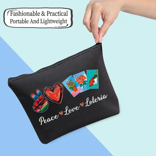 Vista 5 de JXGZSO Bolsa de lotería divertida bolsa de almacenamiento de bingo mexicano, regalo de lotería, paz, amor, lotería, bolsa de lona con cremallera
