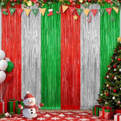Vista 12 de Paquete de 2 cortinas de flecos de papel de oropel metálico negro, serpentinas de puerta, telón de fondo para cabina de fotos para fiesta