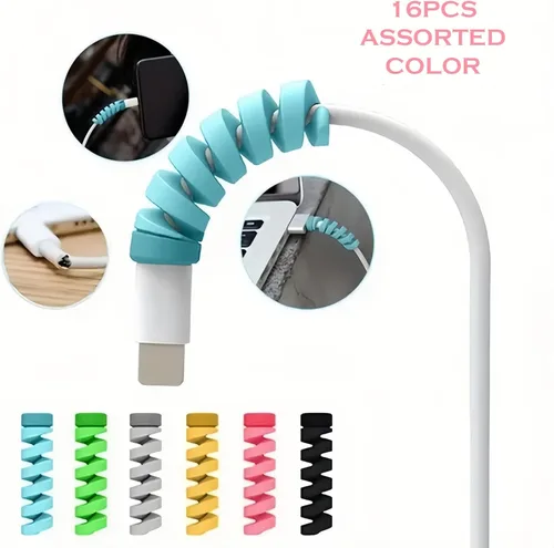 Vista 3 de Protector de cable de silicona de 16 piezas, organizador de cable enrollador en espiral para cargador USB, cubierta de protección de línea de datos