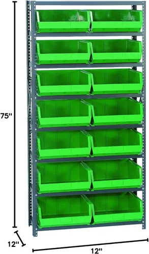 Vista 96 de Quantum QSBU-245BK Heavy Duty Shelving Unit with (7) Shelves and (24) QUS245 Black Bins for Garage Warehouse Storage Distribution 400 lb Load