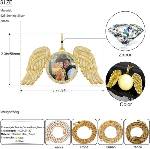 Vista 2 de Gugots Collar de plata de ley 925 con foto personalizada colgante de foto personalizado oro helado plata y memoria cadenas de imagen personalizadas
