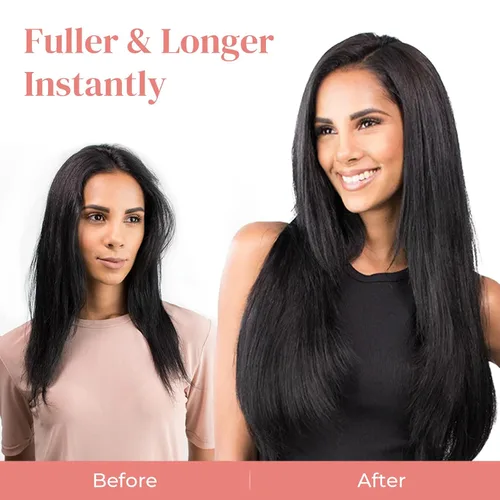 Vista 5 de LONAI - Extensiones de cabello con clip, 6 piezas, extensiones de cabello lacio de 24 pulgadas para mujer, postizo sintético resistente al calor