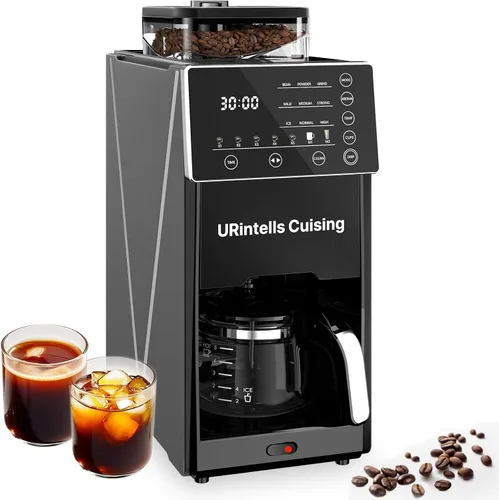 Vista 11 de Cafetera de cocina URintells con molinillo, máquina programable automática Negro mate