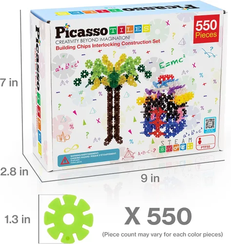 Vista 7 de PicassoTiles Juego de 550 piezas de fichas de construcción entrelazadas con bloques de disco creativos, rompecabezas apilables 3D, aprendizaje STEM