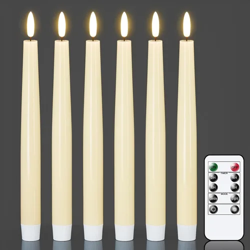 Vista 25 de GenSwin Flameless Taper Candles with Remote Timer, Real Wax LED Flickering Candlesticks Battery Operated 3D Wick for Wedding, Party, Home(Christmas