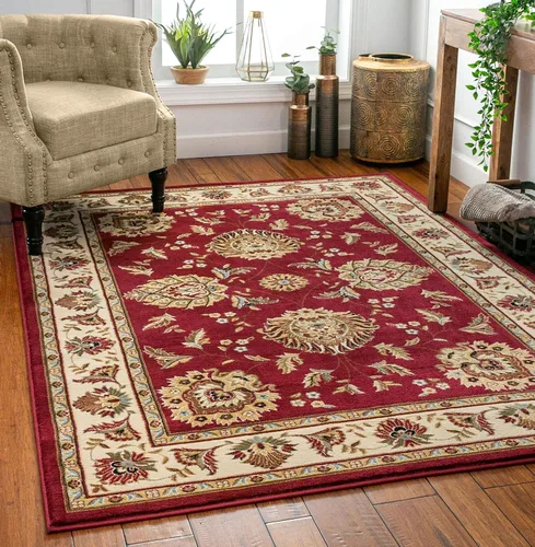 Vista 14 de Well Woven Alfombra de área oriental roja de Sultan Sarouk con diseño floral persa, formal, tradicional, fácil de limpiar, resistente a las manchas