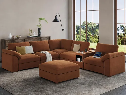 Vista 135 de EASE MOOSE Sofá modular verde seccional de gran tamaño en forma de L Pana verde