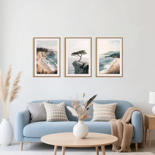 Vista 7 de Celestdeco Juego de arte de pared en lienzo abstracto y neutro grande con marco naranja, moderno y minimalista para pared, diseño geométrico bohemio