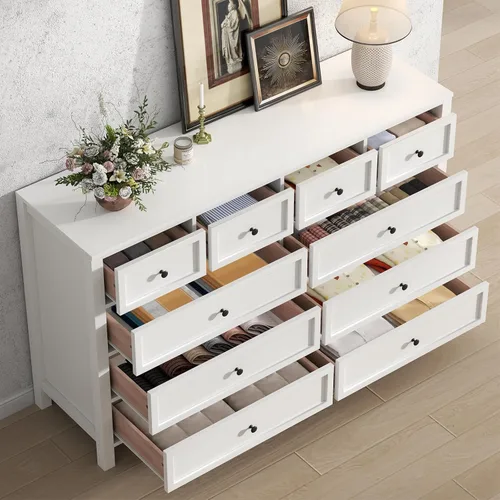 Vista 5 de Cómoda rústica con 10 cajones para dormitorio, cómoda blanca Blanco-10 Cajones