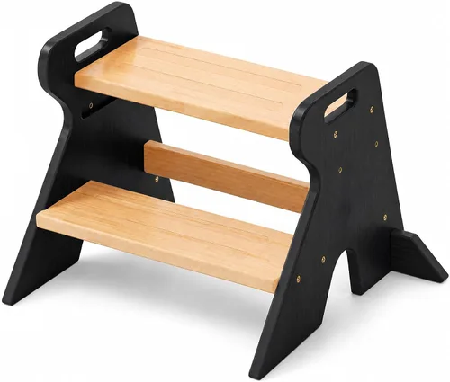 Vista 13 de COSYLAND Wooden Toddler Step Stool for Kids Bathroom Kitchen 2 Tier White & Natural
