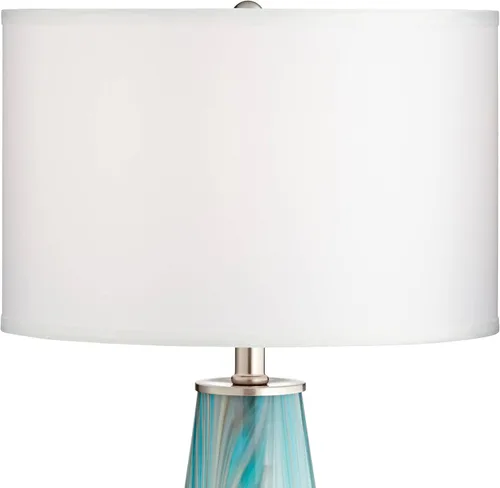 Vista 7 de Possini Euro Design Jaime - Juego de 2 lámparas de mesa modernas de 26 pulgadas de alto, diseño de remolinos azules y grises ahumados, tela blanca