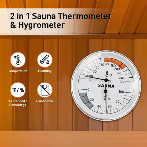 Vista 6 de Termómetro de sauna Fahrenheit e higrómetro 2 en 1 – Medidor preciso de temperatura de humedad interior, accesorios de sauna, medidor