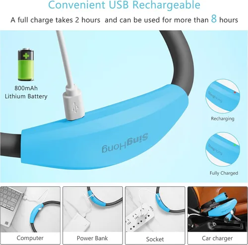 Vista 2 de Luz recargable USB para leer en la cama, 4 bombillas LED, 4 brillo ajustable, manos libres para correr o reparar la lámpara (azul)