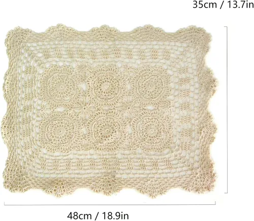 Vista 2 de kilofly Juego de 4 manteles individuales hechos a mano de algodón con encaje de ganchillo (juego de 4), color beige