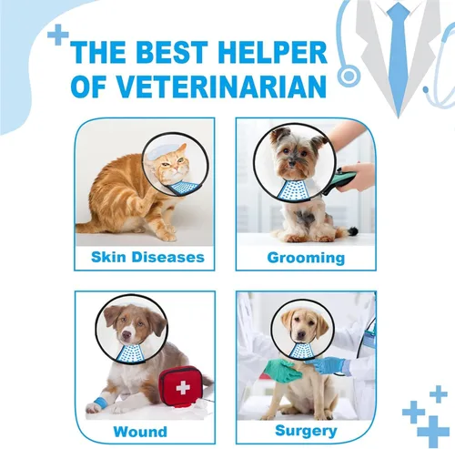 Vista 3 de Supet - Collar de cono para perro ajustable después de la cirugía, collar y cono de recuperación para mascotas cómodo y práctico de plástico