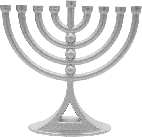 Vista 6 de Paquete de 2 mini menorá de plata mate Hanukkah con velas clásicas de 5 pulgadas, ideal para viajes, centro de mesa de decoración de Hanukkah
