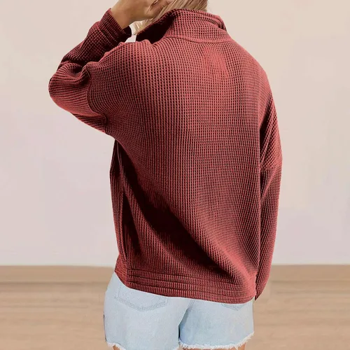 Vista 6 de SHENGXINY Womens V Neck 12 Zipper Sweatshirts Loose Long Sleeve Fall Pullover Tops 2023 Basic Plain Shirts Fashion Blouse