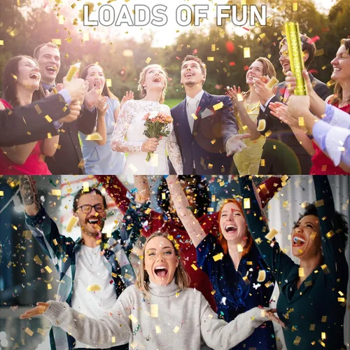 Vista 3 de Paquete de 5 cañones de confeti dorados de 12 pulgadas, cañones de confeti para fiestas de graduación, bodas, fiestas de cumpleaños y celebración