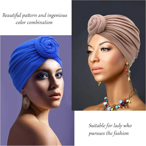 Vista 3 de SATINIOR - Turbantes africanos para mujeres, nudo pre-atado, gorro, diadema, 3