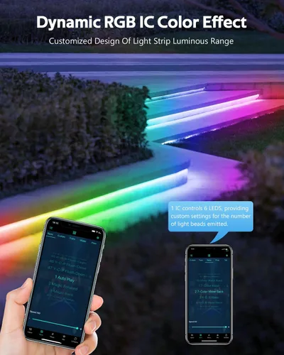 Vista 2 de Tira de luz LED inteligente de 100 pies, RGB IC, 1 rollo de 24 V, tira de luces LED direccionables para exteriores, impermeable, multicolor, luces