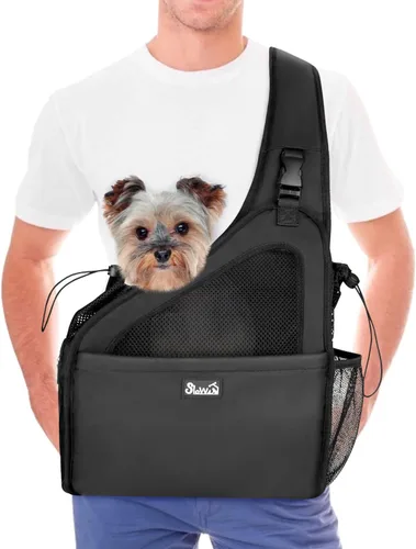 Vista 10 de Lukovee Eslingas para perros pequeños, soporte inferior duro y correa acolchada ajustable suave para perros, bolso para perros con cierre de botón