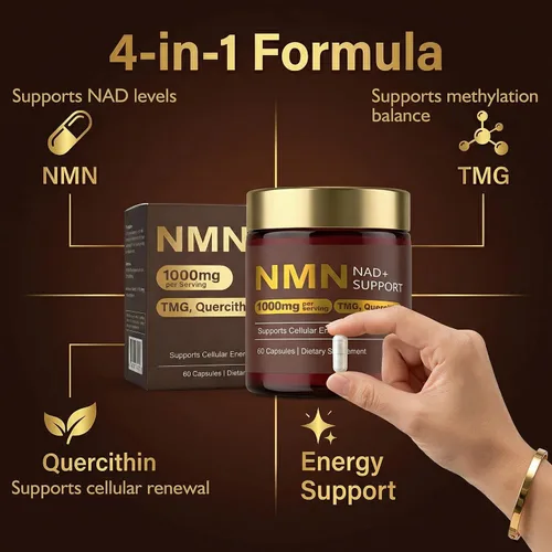 Vista 4 de Suplemento NMN de 1000 mg, NMN liposomal 4 en 1 1000 mg orgánico puro para suplemento NAD+ con quercetina, TMG, alternativa a NMNH, apoya la energía