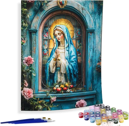 Vista 6 de Diymood Pintura por números para adultos, Navidad, pintura al óleo de muñeco de nieve, kits de pintura acrílica por números para niños, adultos