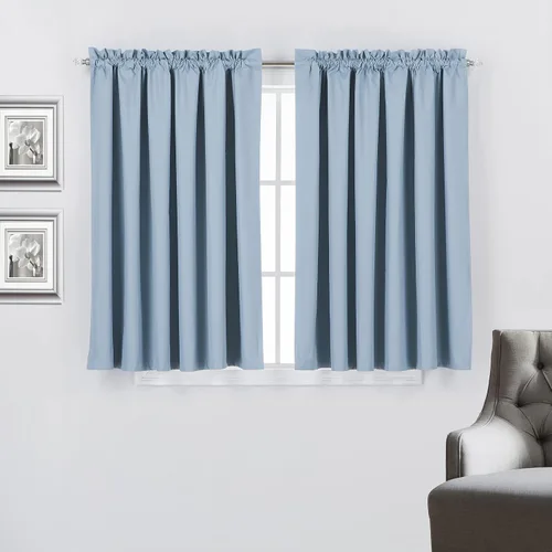 Vista 21 de Diamond Home Linens Cortinas opacas con dobladillo para cortinero de 45 pulgadas de largo para dormitorio, paneles de tratamiento de ventanas