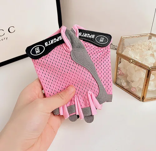 Vista 2 de Girls Half Finger Bike Gloves Fingerleses Cycling Non Slip Sun Protection Riding Gloves for Youth Kids 3-8T 7-15T