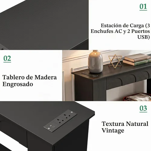 Vista 4 de Unikito 43.3" Farmhouse Entryway Table, Console Table with Open Storage Black