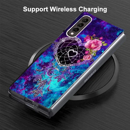 Vista 2 de Bcov Funda para Galaxy Z Fold 3 5G, atrapasueños, espacio de flores, antiarañazos, sólida, funda protectora a prueba de golpes para Samsung Galaxy Z