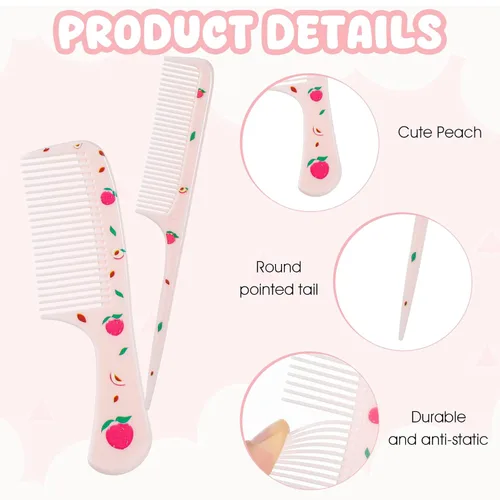 Vista 3 de Juego de peines para bebé, peine pequeño y lindo de dientes finos para niños pequeños y cola de rata para peinar, peine rosa para pelitos de bebé