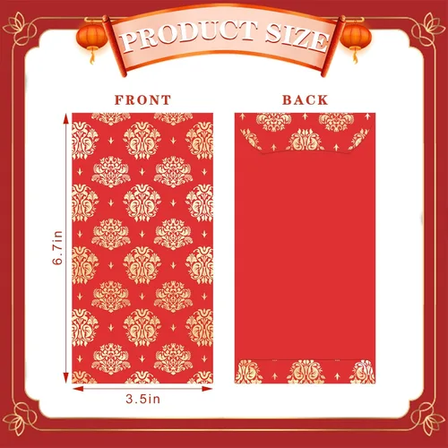 Vista 2 de 66 sobres rojos de Año Nuevo chino Hong Bao – 6 sobres de dinero de diseño para festival de primavera del año lunar, cumpleaños, fiesta de boda