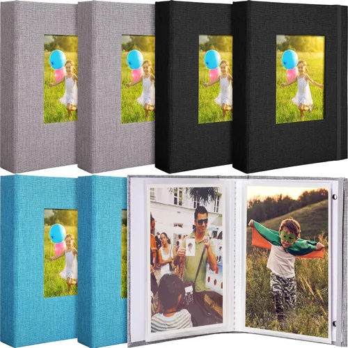 Vista 10 de Gersoniel - Álbum de fotos de 4 x 6 pulgadas, pequeño álbum de fotos de lino con ventana frontal, cada uno con capacidad para 52 fotos para familia