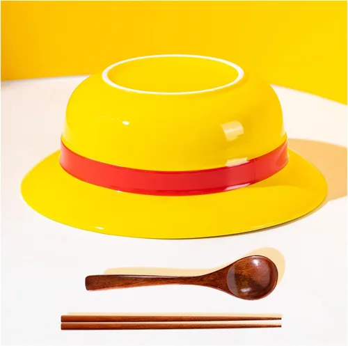 Vista 7 de Tazón de ramen con sombrero de paja (tazón de cerámica + cuchara de madera + palillos) para fanáticos del anime