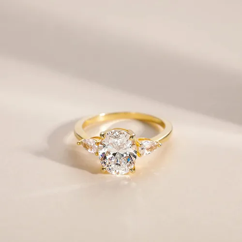 Vista 2 de EAMTI Anillos de compromiso de plata de ley 925 de 3 quilates, 3 piedras, corte ovalado, circonita cúbica, anillos de compromiso de boda para mujer